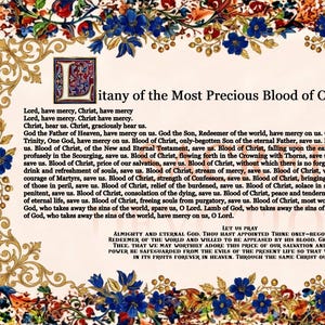 Litanie van het kostbaarste bloed van Jezus | Traditionele gebedskunstafdruk