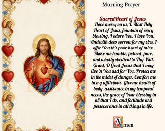 Sacred Heart  Prayer Card | Traditional Prayer Art Print