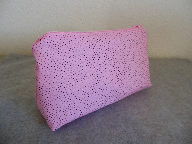 Cosmetic Bag Pink with Tiny Black Spots image 1