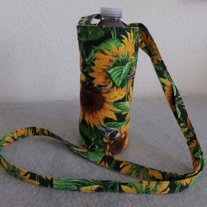 Insulated Water Bottle Carrier - Sunflowers and Birds