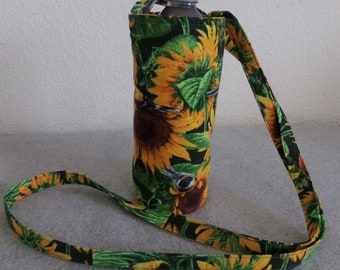 Insulated Water Bottle Carrier - Sunflowers and Birds