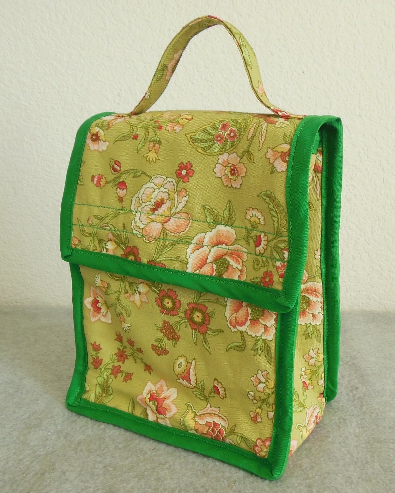 Insulated Lunch Bag Green Floral Etsy