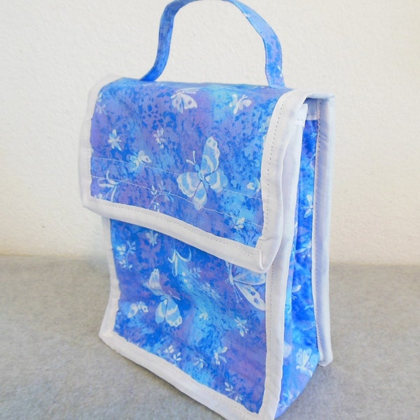 Insulated Lunch Bag - Blue with Butterflies