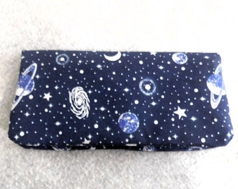 Fabric Checkbook Cover - Planets glittery