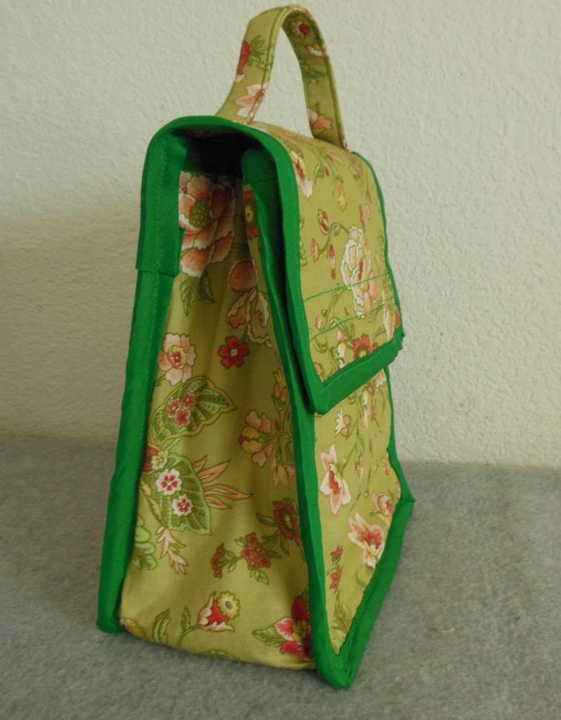 Insulated Lunch Bag Green Floral Etsy