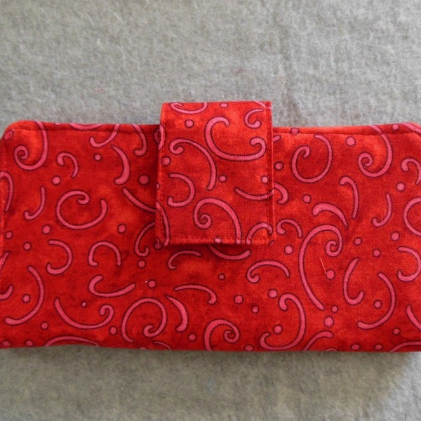 Fabric Wallet - Red with Pink Swirls