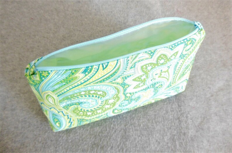 Large Cosmetic Bag Green and Blue Paisley Etsy