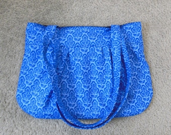 Blue Floral Pleated Shoulder Bag