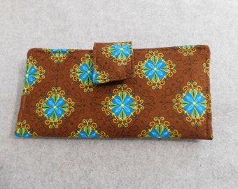 Fabric Wallet - Brown with Blue Designs