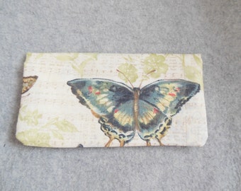 Fabric Checkbook Cover - Butterflies on Light Green