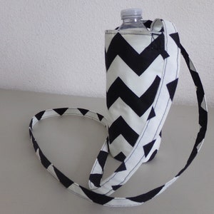 Insulated Water Bottle Carrier - Black and White Chevron