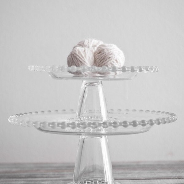 Vintage Glass Candlewick Pedestal Cake Stand - Set of Two