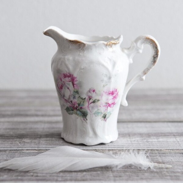 RESERVED Vintage Petite Porcelain Floral Pitcher