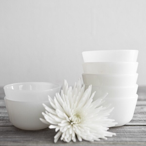 Vintage Milk Glass Bowls - Set of Seven