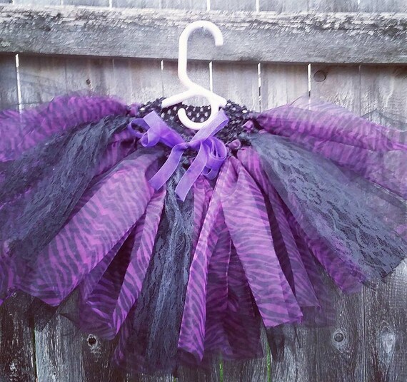 Items similar to Purple zebra print and black lace tulle tutu. Cute for ...
