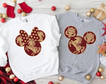 Family Disneyland Sweatshirt, Chinese New Year Horse Mickey and Minnie Sweatshirt, Family Matching Chinese Tee