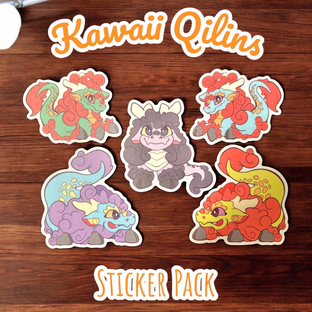 Qilin Sticker Kawaii Qilin Sticker Pack: Mythical Dragon-deer Vinyl Decals - Etsy