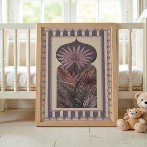 Islamic Nursery Art: Boho Tropical Plants Arch, Baby Girls Room Decor (Digital Download)
