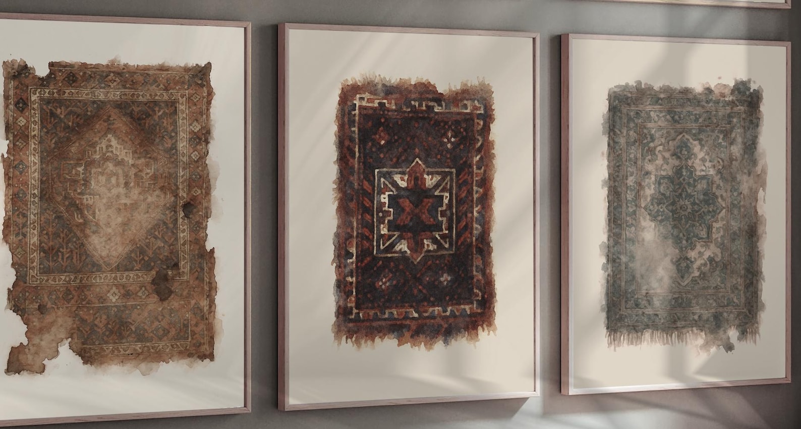 Framed Persian Rug Art: Bohemian Islamic Gallery Art Set of 6, Textile ...