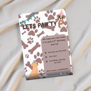 Let's Paw'ty! Niezależnie od tego, czy to wielki dzień Twojego szczeniaka, czy Twoje dziecko po prostu KOCHA psy, nasze zaproszenia z motywem psów są stworzone do zabawy z merdaniem ogonem.