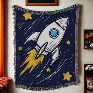 Manta infantil de cohete espacial: manta tejida para habitación infantil, manta de astronauta para guardería, decoración espacial para bebés.