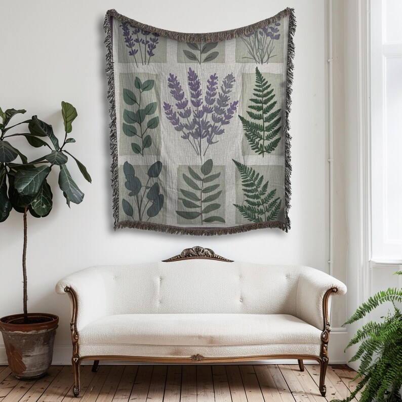 Botanical Woven Throw Blanket Design on the wall