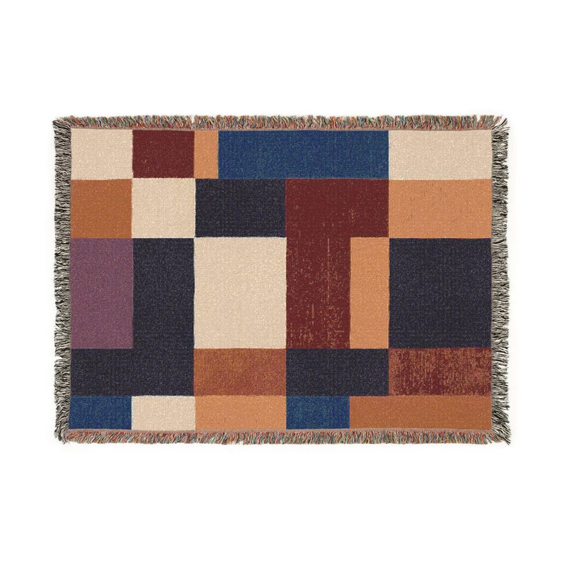 Modern Geometric Color Block Woven Throw Blanket – Mid Century Minimalist Tapestry, Abstract Couch Throw, Contemporary Home Decor Gift image 7