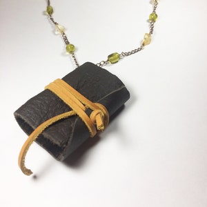 Sylvan Poet||Citrine, Glass, and Hand Bound Soft Cover Long Stitch Leather Journal Necklace