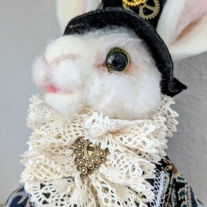 Handmade Needle Felted White Rabbit - Alice in Wonderland Wool Art Doll, Whimsical Nursery Decor, Collector&#39;s Gift