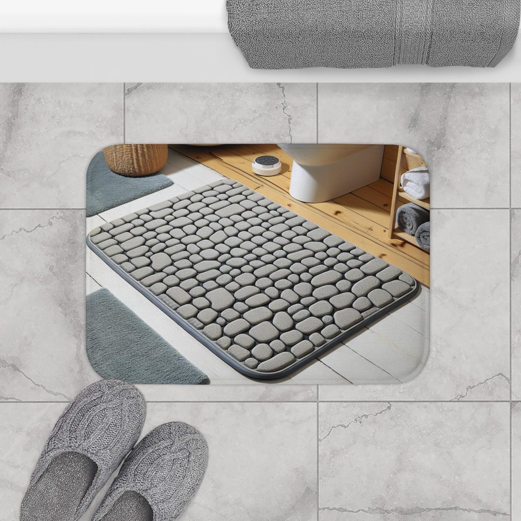 Stone Design Bath Mat: Memory Foam Comfort, Anti-Slip - Spa Bathroom Decor