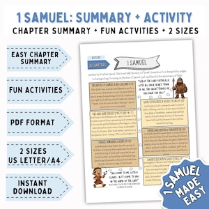 1 Samuel Bible Activity for Kids, Easy Bible Study, 1 Samuel Coloring, Old Testament Activity for Kids, Bible Story, Sunday School Worksheet