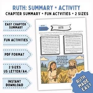 Ruth Bible Activity Kids, Bible Worksheet, Coloring Page, Bible Lesson, Old Testament for Kids, Sunday School Lesson, PRINTABLE, DOWNLOAD