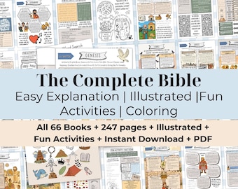 Complete Bible Activity Book for Kids, Bible Study, Bible Workbook Coloring, Tracing, Activity, Old Testament, New Testament, PRINTABLE
