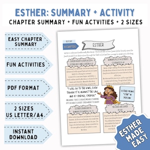 Esther Bible Activity Kids, Bible Worksheet, Coloring Page, Bible Lesson, Old Testament for Kids, Sunday School Lesson, PRINTABLE, DOWNLOAD