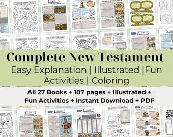 New Testament Bible Activity Book for Kids Printable, Coloring Pages, Tracing Worksheets, Bible Study Workbook, Sunday School Lessons
