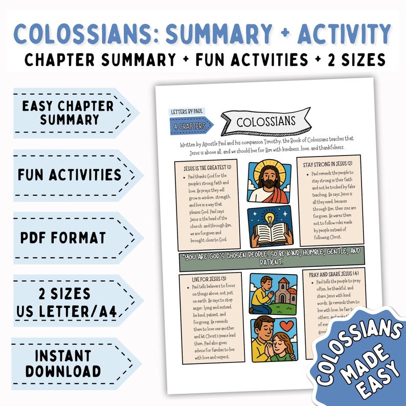 Colossians Bible Activity Kids, Bible Worksheet, Colossians Book ...