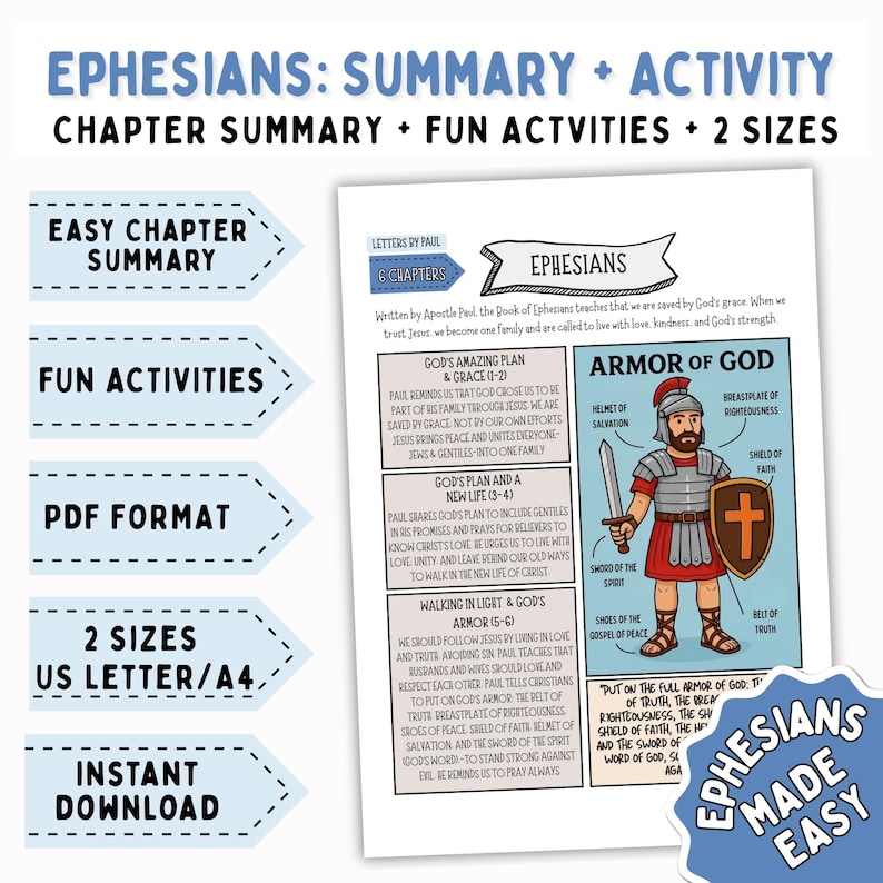 Ephesians Bible Activity Kids, Bible Worksheet, Coloring Page, Bible ...