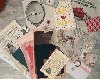Vintage Junk journal kit 35+ items, ephemera, scrapbooking, surprise scrap pack, crafting gift