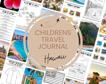 キッズハワイ旅行日記 | ハワイバケーションアクティビティブック | 子供向け飛行機アクティビティ | ハワイ旅行の印刷可能な旅行日記