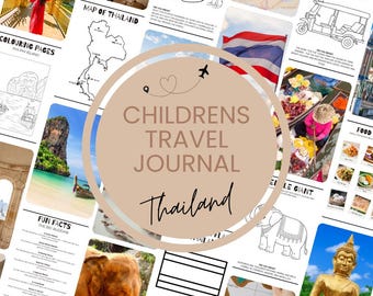 Diario de viaje para niños en Tailandia / Libro de actividades de viaje para niños / Diario de vacaciones imprimible / Actividades para viajes en avión a Tailandia
