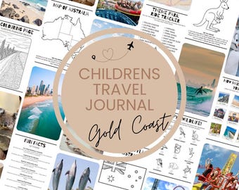 Diario de viaje para niños de Gold Coast / Libro de actividades para vacaciones / Diario de parques temáticos / Recuerdo de viaje familiar / Vacaciones escolares de verano en Australia