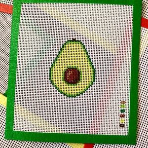 Avocado Mini Needlepoint Canvas | Hand Painted & Stitch Painted on 18 Mesh | Fruit Needlepoint Canvas