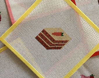 Carrot Cake Needlepoint Canvas | Hand Painted & Stitch Painted | 13 Mesh Needlepoint Canvas | Dessert Needlepoint Design