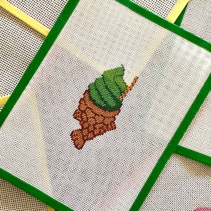 Taiyaki Matcha Ice Cream Needlepoint Canvas | Hand Painted & Stitch Painted | 18 Mesh Needlepoint Canvas | Dessert Needlepoint Design