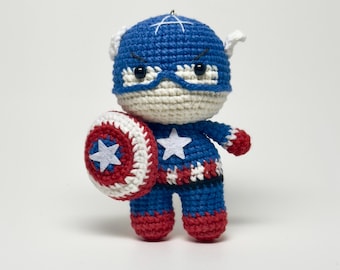Crochet Captain America Keychain: Handmade Doll Charm