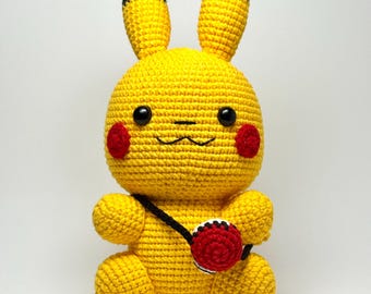 手編みピカチュウぬいぐるみハンドメイド デジタルダウンロード かぎ針編みあみぐるみパターン: ピカチュウ