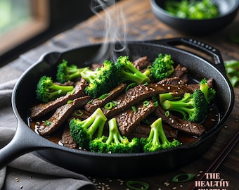 Salteado de carne y brócoli keto: cena baja en carbohidratos, alta en proteínas, fácil de preparar, sin gluten, saludable, descarga digital instantánea en PDF.