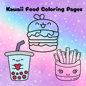 Kawaii Essen Malseiten: 20 ausdrucksstarke Designs (Printable und digitaler Download, PDF & PNGs)
