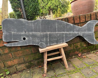 Charcoal Black Barn Wood Whale Wall Hanging: Coastal Beach House Art By CastawaysHall