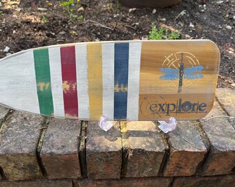 Hudson's Bay Striped Painted Paddle Oar Art Sign, Explore Canoe Paddle For Cabin Beach House Lake Cottage Decor, at CastawaysHall